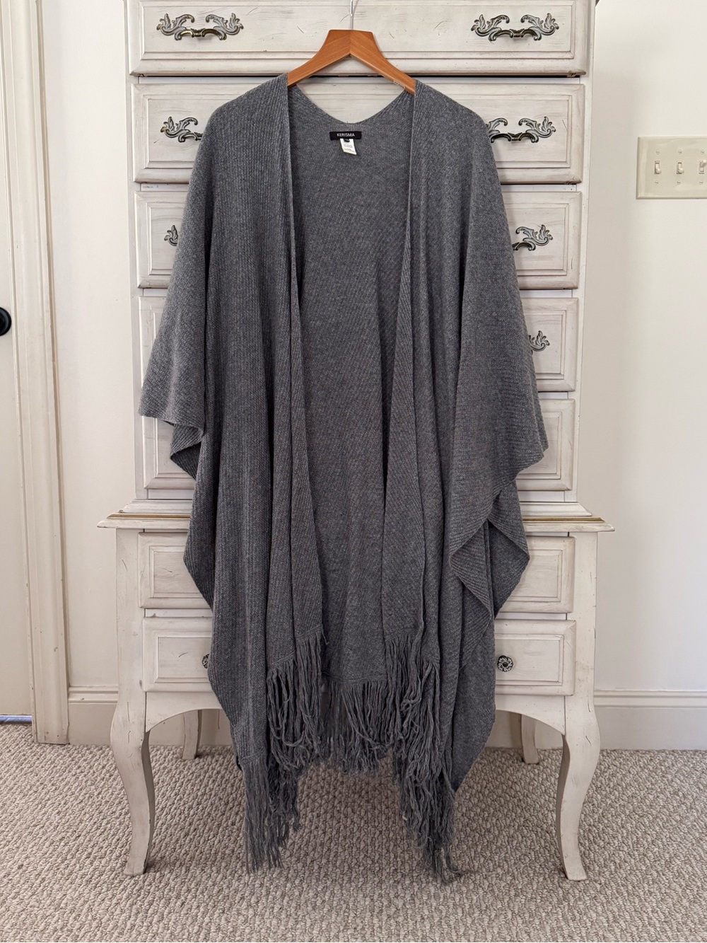 Vici Grey Angora Fringe Sweater Wrap
